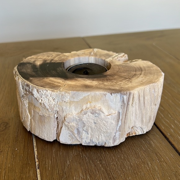 Genuine petrified wood tea light holder & decorative object natural cream black - Picture 5 of 16